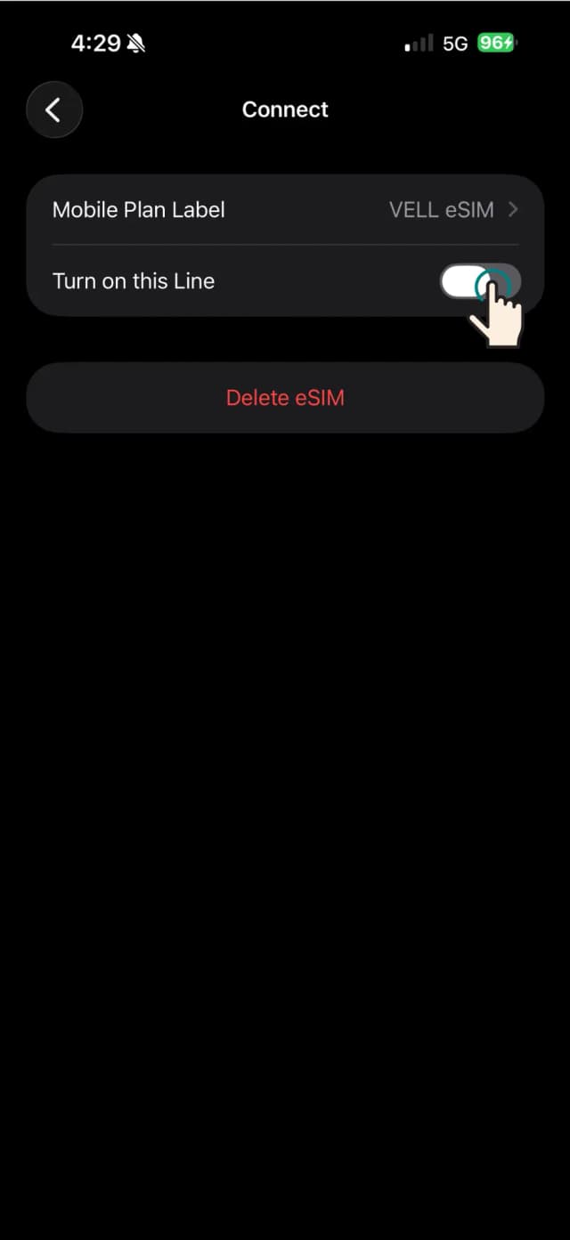 Tap VELL eSIM row